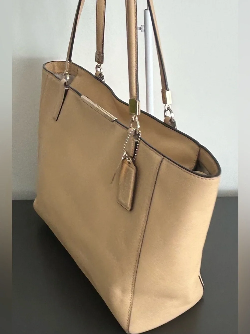 Coach Madison Beige Saffiano Leather Zip Top Tote Shoulder Bag Large